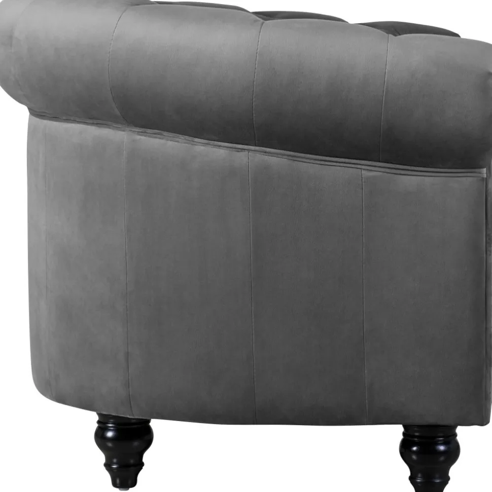 Fåtölj chesterfield grå sammet Royal + Textilrengöring för möbler