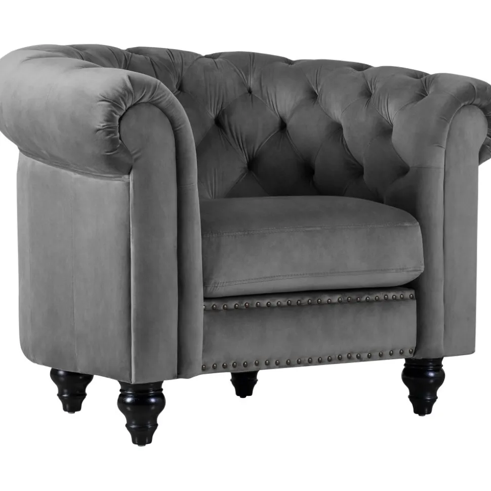 Fåtölj chesterfield grå sammet Royal + Fläckborttagare för möbler