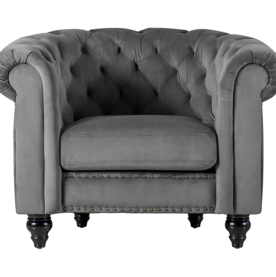 Fåtölj chesterfield grå sammet Royal