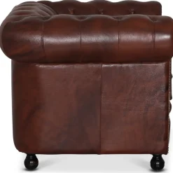 Fåtölj chesterfield i brunt antikbehandlat läder + Textilrengöring för möbler