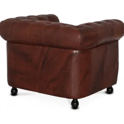 Fåtölj chesterfield i brunt antikbehandlat läder + Textilrengöring för möbler