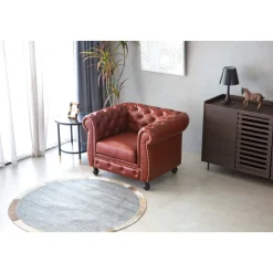 Fåtölj chesterfield i brunt PU - Charles