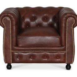 Fåtölj chesterfield i brunt antikbehandlat läder + Fläckborttagare för möbler