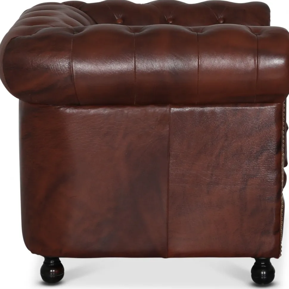 Fåtölj chesterfield i brunt antikbehandlat läder + Fläckborttagare för möbler