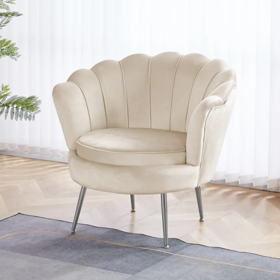 Fåtölj i beige sammet - Kingsley