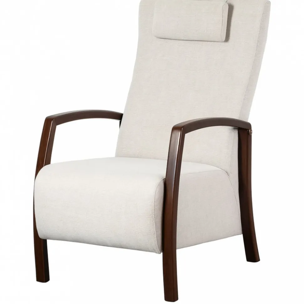 Fåtölj i beige tyg med bruna armstöd - Zack