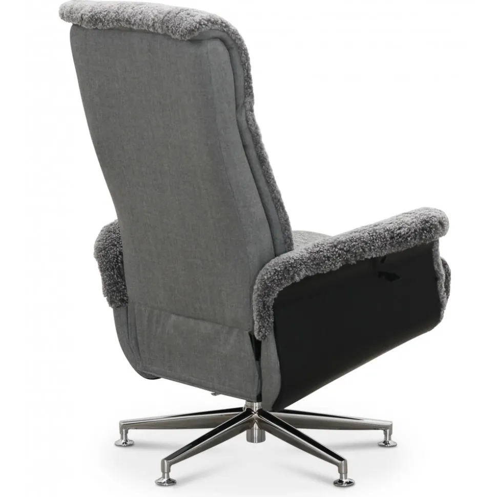 Fåtölj i fårskinn med fotpall - Grå/svart - Ulla + Fläckborttagare för möbler