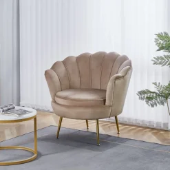 Fåtölj i mörk beige sammet/mässing - Kingsley + Textilrengöring för möbler