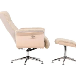 Fåtölj med fotpall - Beige / Whitewash + Textilrengöring för möbler