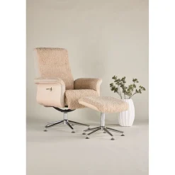 Fåtölj med fotpall - Beige / Whitewash + Textilrengöring för möbler