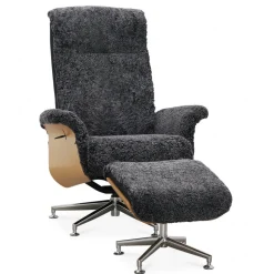 Fåtölj med fotpall fårskinn ek/antracit - Ulla