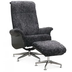 Fåtölj med fotpall fårskinn mörkgrå/svart - Ulla