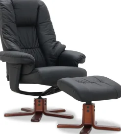 Fåtölj med fotpall i svart Läder/PVC - Comfy + Fläckborttagare för möbler