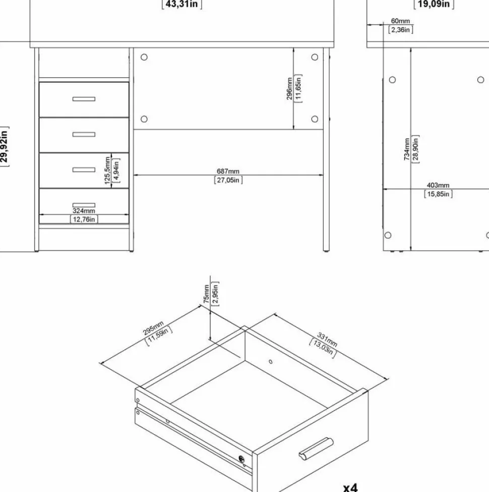Function Plus skrivbord 110 x 48,5 x 76 cm - Svart ask + Möbeltassar