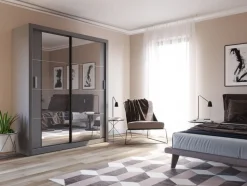 Garderob B180 cm - Grå/Spegel