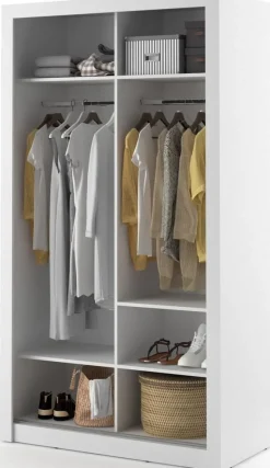 Garderob med skjutdörrar vit 120x215 cm - Mervyn + Textilrengöring för möbler