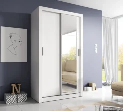 Garderob med skjutdörrar vit 120x215 cm - Mervyn + Textilrengöring för möbler