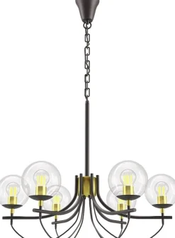 Glaslykta takkrona 6 st ljuskällor - Svart/Mässing