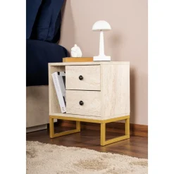 Glimmer sängbord - Travertin/guld