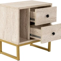 Glimmer sängbord - Travertin/guld