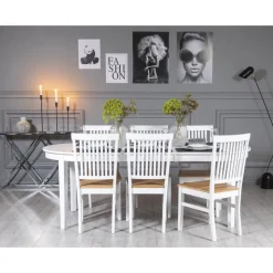 Gåsö matgrupp: Bord 160/210 cm inklusive 6 Fårö stolar - Vit/Ek + 6.00 x Stolsdyna