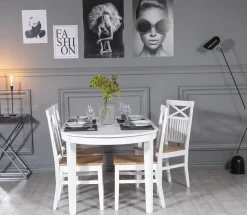 Gåsö matgrupp: Bord 160/210 cm inklusive 4 Fårö stolar med kryss - Ek/vit + 4.00 x Stolsdyna