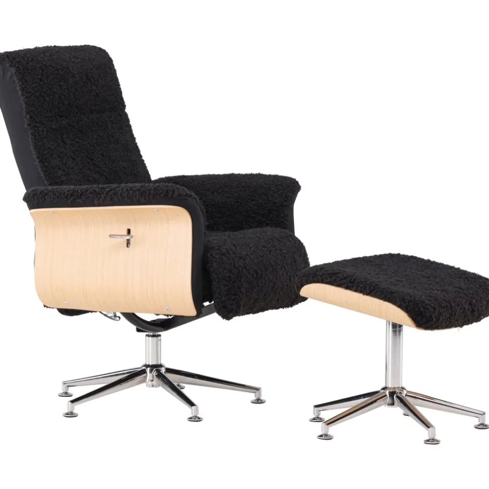 Hagön reclinerfåtölj med fotpall - Svart/oljad ek + Fläckborttagare för möbler