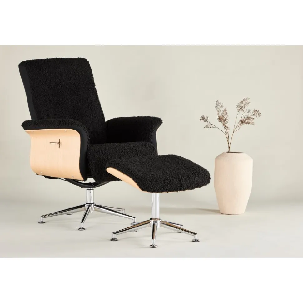 Hagön reclinerfåtölj med fotpall - Svart/oljad ek + Fläckborttagare för möbler