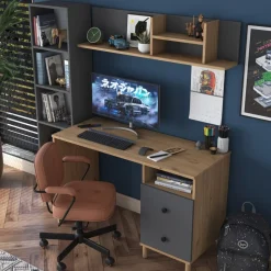 Hanna skrivbord med hyllsystem 15, 120 x 50 cm - Valnöt/antracit