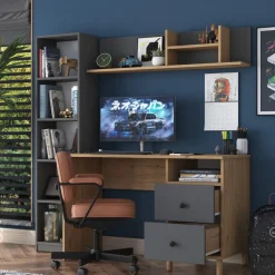 Hanna skrivbord med hyllsystem 15, 120 x 50 cm - Valnöt/antracit