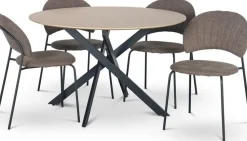 Hogrän matgrupp Ø120 cm bord i ljust trä + 4 st Hogrän bruna stolar + 4.00 x Stolsdyna