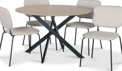 Hogrän matgrupp Ø120 cm bord i ljust trä + 4 st Lokrume beige stolar + 4.00 x Stolsdyna