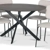 Hogrän matgrupp Ø120 cm bord i mörkt trä + 4 st Lokrume beige stolar + 4.00 x Stolsdyna