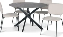 Hogrän matgrupp Ø120 cm bord i betongimitation + 4 st Lokrume beige stolar