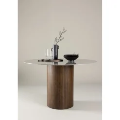 Härön sidobord Ø52 cm - Grå/valnöt