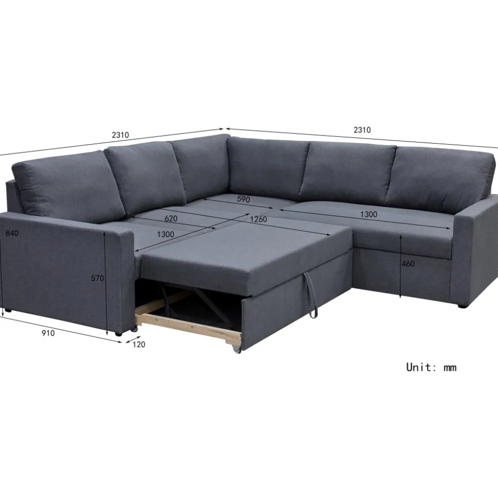 Hörnsoffa med bädd och förvaring - Grå + Textilrengöring för möbler