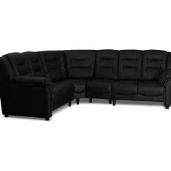 Hörnsoffa svart konstläder 5-sits - Peking + Textilrengöring för möbler