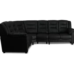 Hörnsoffa svart konstläder 5-sits - Peking + Textilrengöring för möbler