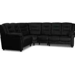Hörnsoffa svart konstläder 5-sits - Peking