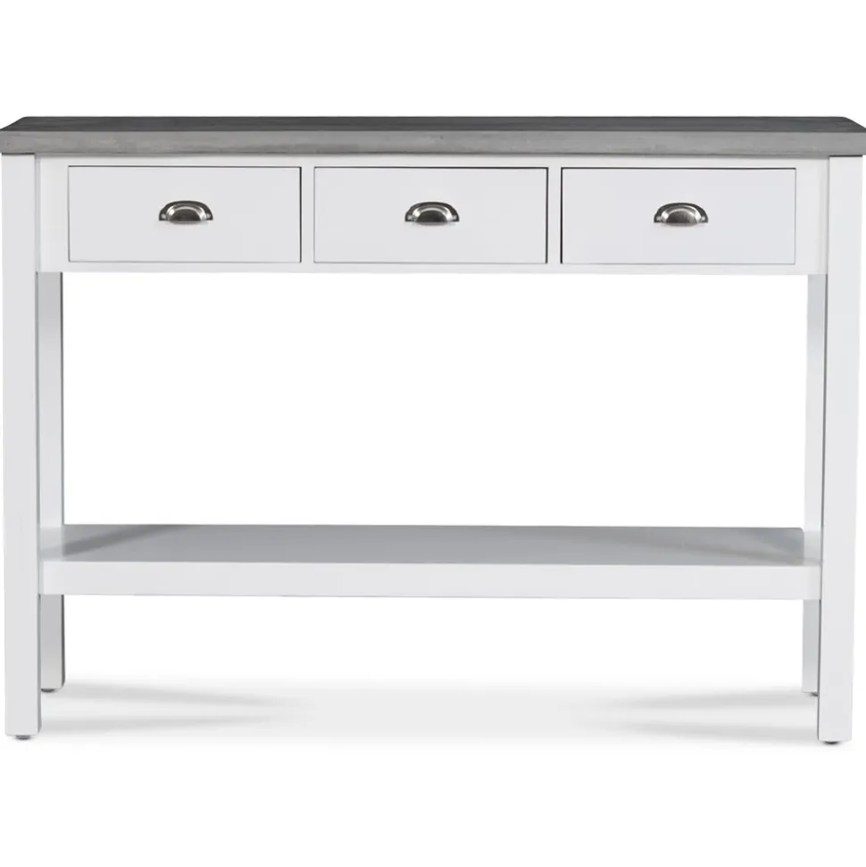 Hugo avlastningsbord med 3 lådor 110x36 cm - Vit / Cement