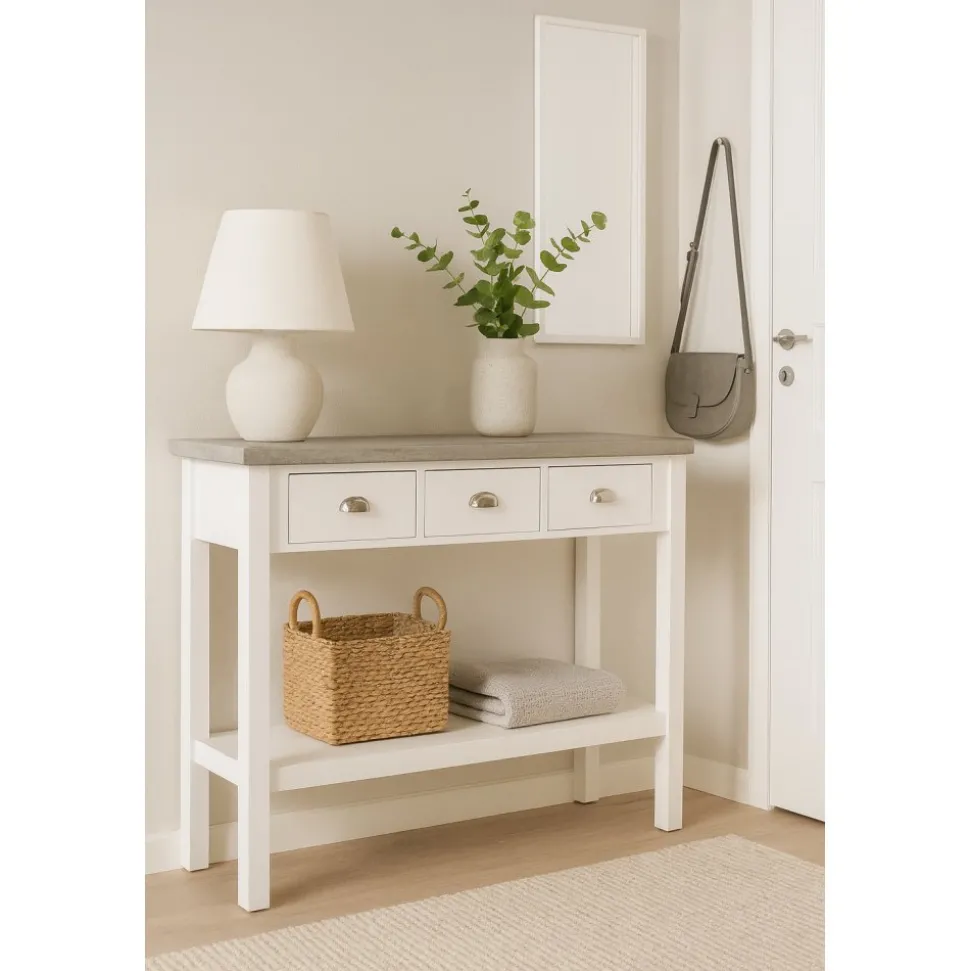 Hugo avlastningsbord med 3 lådor 110x36 cm - Vit / Cement