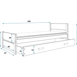 Juniorsäng Bartek med förvaringslåda 90 cm - Grafitgrå