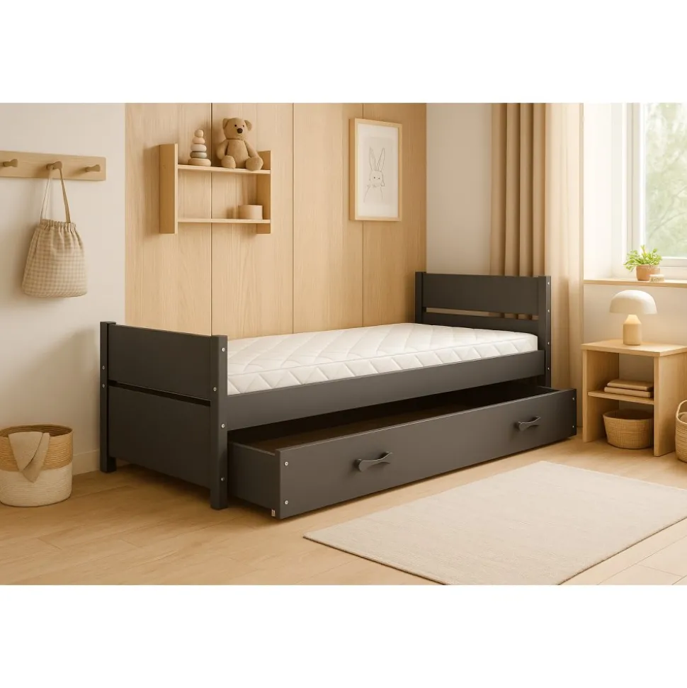 Juniorsäng Bartek med förvaringslåda 90 cm - Grafitgrå