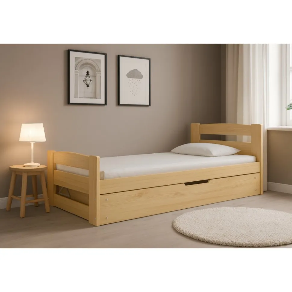 Juniorsäng Ernie med förvaring 90 cm - Furu