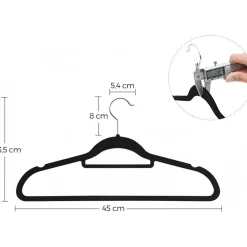 Klädgalge, sammet, 45 cm, 50-pack - Svart