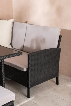 Knock hörnsoffgrupp - Svart/grå + Textilskydd för utemöbler