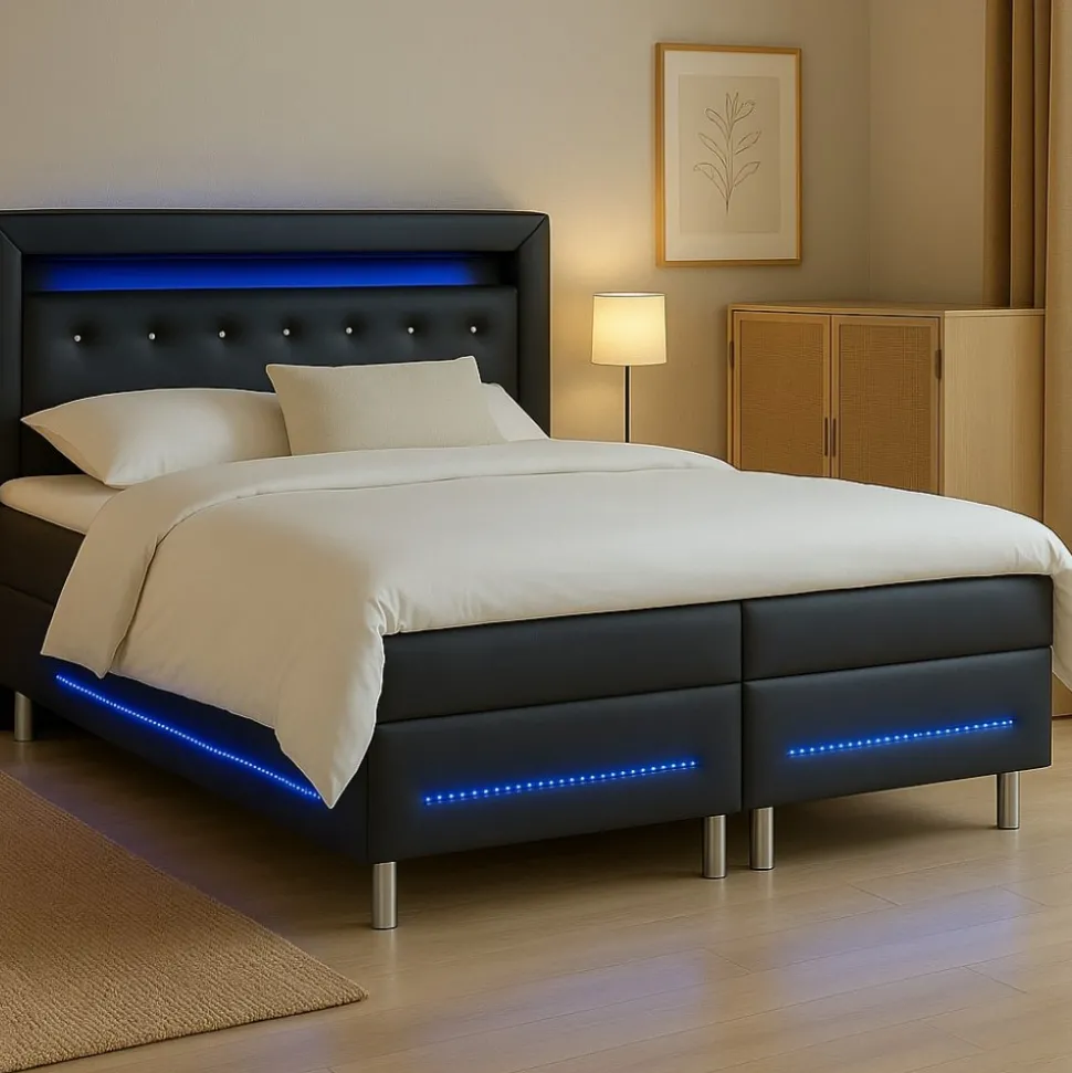 Kontinentalsäng med LED-belysning 180 cm - New York + Textilrengöring för möbler