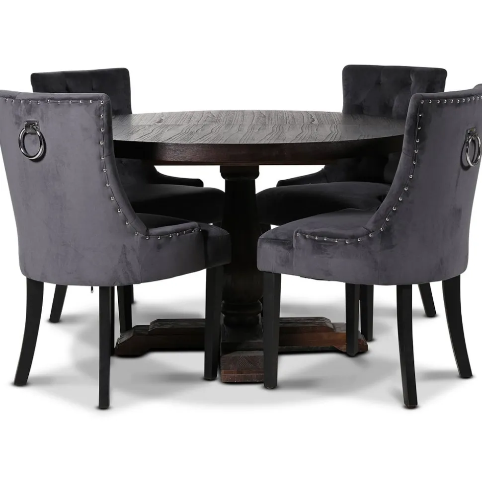 Lamier matgrupp Bord med 4 st Tuva stolar i grå sammet + 4.00 x Stolsdyna