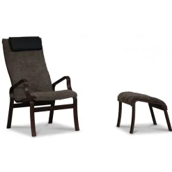 Lammet / Fushion fotpall i fårskinn scandinavian expresso - Mörk valnöt