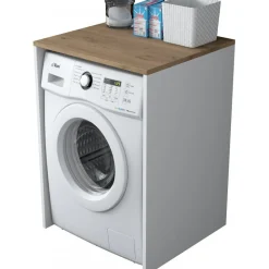 Lang tvättmaskinskåp 3 - Valnöt/vit